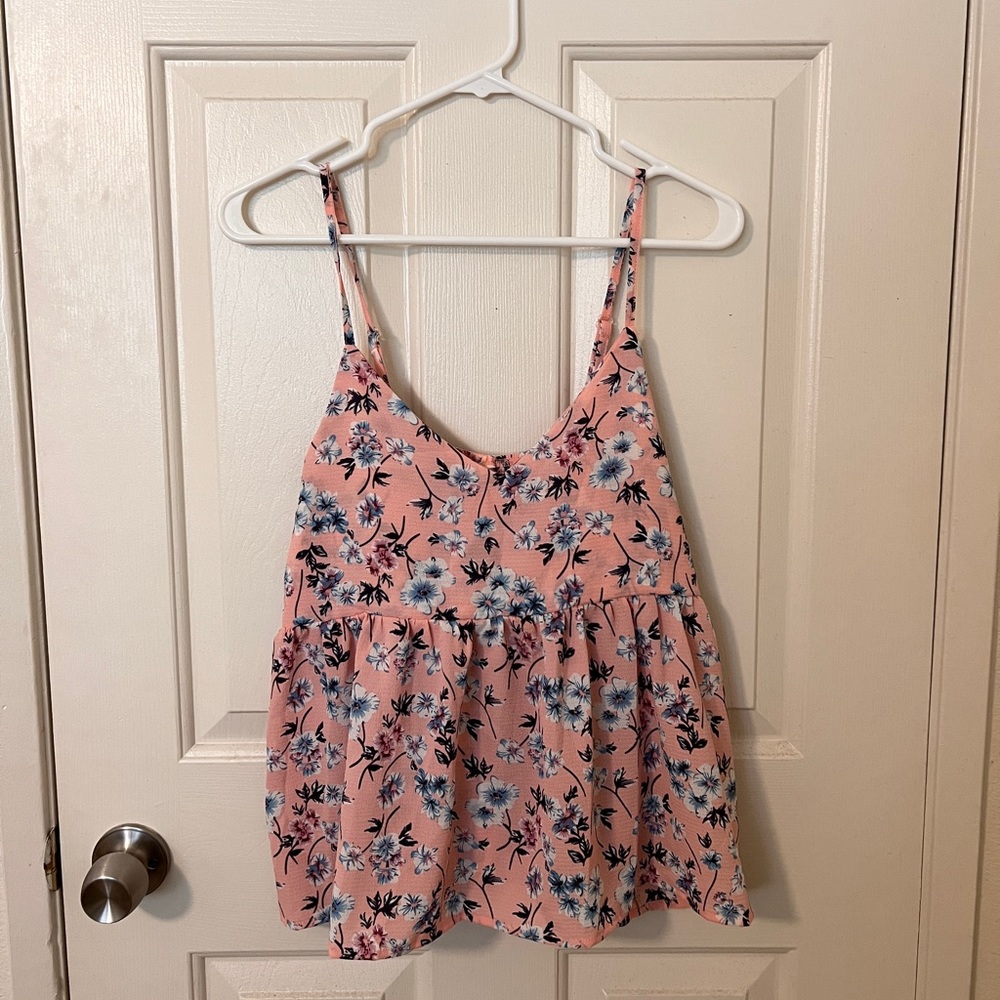 Dainty pink blue floral peplum camisole
